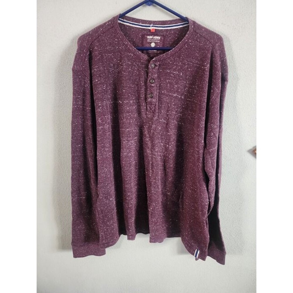 Ruff Hewn Mens Waffle Knit Thermal Henley Shirt Long Sleeve Heather Maroon XXL